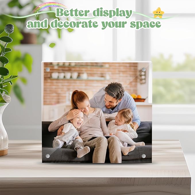 4x4 Acrylic Picture Frames 24 Pack, 20mm Thicker Frameless Clear Picture Frame Freestanding Double-Sided Magnetic Acrylic Frames Desktop Display for Wedding Table Numbers Bedroom Home Office