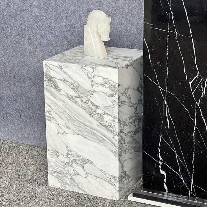Luxury Marble Side Table,Square End Table for Modern Sofa and Bed, Living Room, Sofa, Bedroom（Arabescato）
