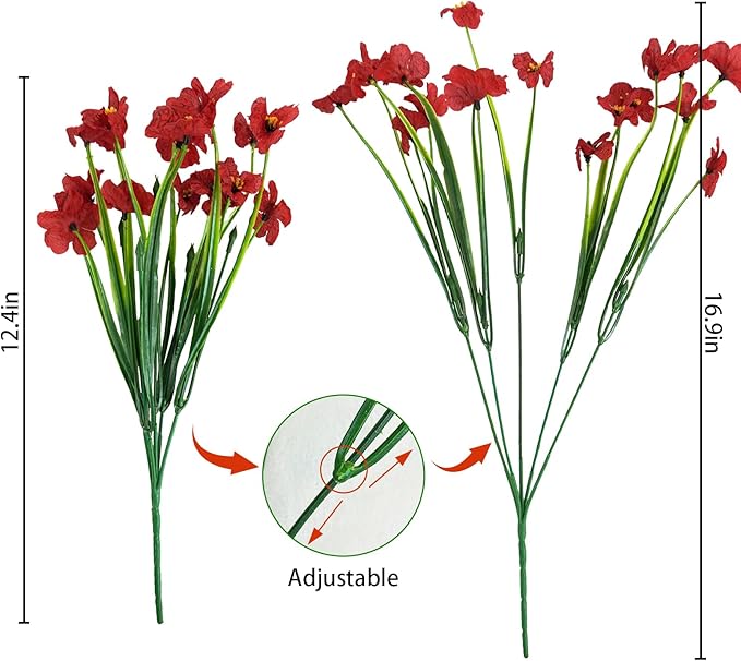 Uieke 72PCS Artificial Flowers for Outdoors, UV Resistant Fake Flowers No Fade Faux Plastic Plants for Garden Porch Window Box Home Summer Décor (Red)