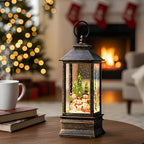 10'' Musical Snow Globe Lantern Lighted Snowman Family Water Lantern Swirling Glittering Home Decoration and Gift, Battery Operated or USB Powered