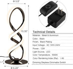 Modern Table Lamp - Stepless Dimmable LED Spiral Lamp, Black, 12W, 3200K, Warm White, Contemporary, for Bedroom, Living Room