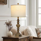 27" Vintage Table Lamps Set of 2, Farmhouse Resin Bedside Lamp with USB C+A Ports & AC Outlet, 3-Way Dimmable Touch Control Lamps for Living Room Bedroom Nightstand Antique Brown Washed Wooden Finish