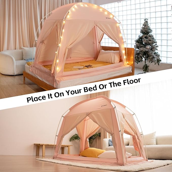 Bed Tents Canopy Bed–Privacy Dream Tent for Cozy Indoor Sleeping, Light-Reducing,and Breathable, with 4 Doors Floor Tent Bed–Available in Twin, Full, and Queen Sizes