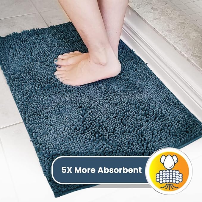 Muddy Mat® 4-Piece Atlantic Blue Medium 30"X19" AS-SEEN-ON-TV Highly Absorbent Microfiber Door Mat, Bath Mat and Pet Rug, Non Slip Thick Washable, Soft Chenille for Kitchen Bedroom Indoor and Outdoor