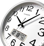 Wall Clock, 13 Inch Non-Ticking Silent Battery Operated Quartz Analog with LCD Display for Perpetual Calendar and F° Temperature, Ideal Modern Home, Bedroom, Kitchen, Office Décor (Sliver)