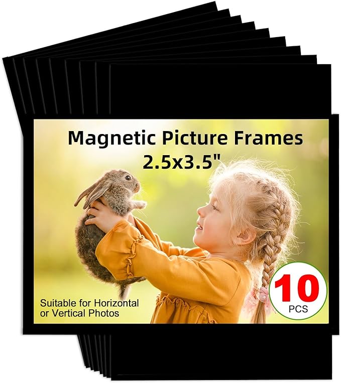 Magnetic Picture Frame 2.5X3.5,Black 10 Pieces,Wallet Size Photo Magnets Sleeves for Refrigerator