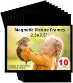 Magnetic Picture Frame 2.5X3.5,Black 10 Pieces,Wallet Size Photo Magnets Sleeves for Refrigerator