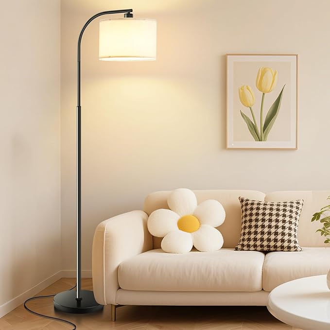 Floor Lamp for Living Room with Remote,Dimmable Tall Standing Lamps,Modern Floor Light with Smart RGB Bulb,App Control,3 Color Temperatures,Fabric Shades,Gold Floor Lamp for Bedroom Office Corner