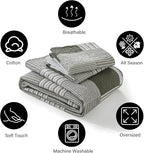 PANGUSHAN 100% Cotton Quilt Set Queen Size, Patchwork Plaid Queen Quilt Bedding Set Bedspreads, Farmhouse Lightweight Comforter Reversible Quilt, Green/Moonbeam Bed Spread for Queen Bed, 3 Pieces