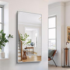 YIROMAN Bathroom Mirror 60"x30", Large Brushed Silver Bathroom Mirror for Over Sink with Aluminum Frame, Rectangular Vanity Mirror with Right Angle, Wall Mirror Hangs Horizontal or Vertical