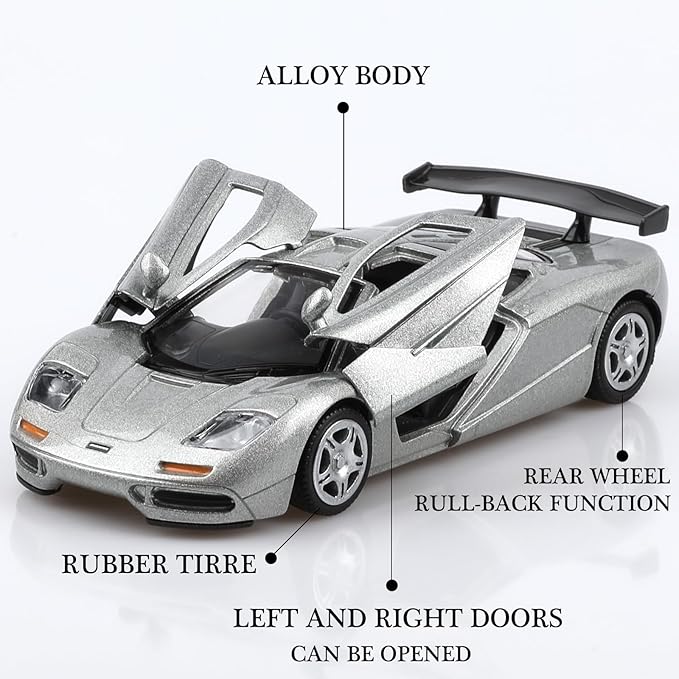 1/36 Scale Mclaren F1 1994 Diecast Cars Models,Pull Back Vehicles Mclaren Toy Cars,Cars Gifts for Boys Girls Silver