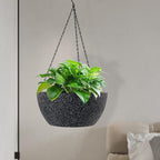 10 inch Hanging Planters for Outdoor Indoor Plants with Drainage Holes and Chain, 2 Pack Round Hanging Flower Pots for Garden Home Porch Decor, Speckled Black