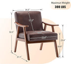 Furnimart Accent Chairs Set of 2, Mid-Century Modern Chair Reading Chairs with Extra-Thick Backrest, Wooden Armchairs for Living Room, Bedroom, Waiting Room, Dark Brown Faux Leather Fabric