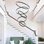 Modern LED Chandelier, 15.7"-31.4" Ring Chandelier, Black, High Ceiling, Foyer, Living Room