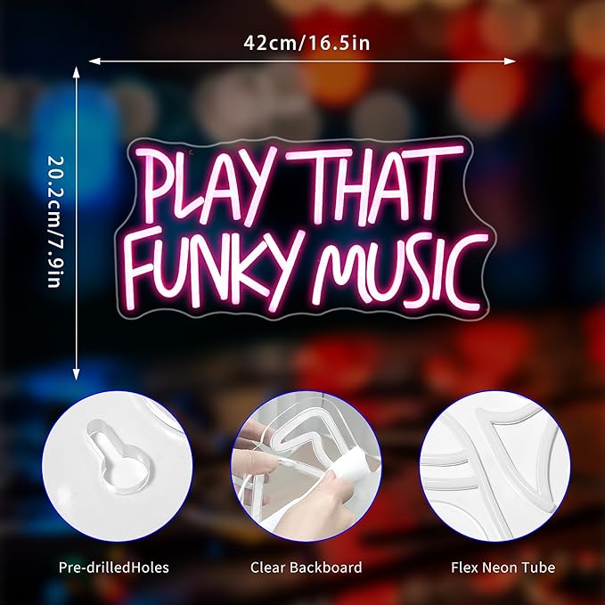 Neon Sign, Play That Funky Music Neon Signs for Wall Decor Neon Pink LED Signs Room Neon Light Up Signs Home Decor for Business Bedroom Club Party Bars Shop USB Operated