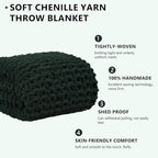L'AGRATY Chunky Knit Blanket Throw - Soft Chunky Throw Blanket 30x40: 100% Hand Kintted Chenile Crochet Throw Blanket for Couch - Large Cable Knit Chunky Blanket for Home Decor(Olive Green)