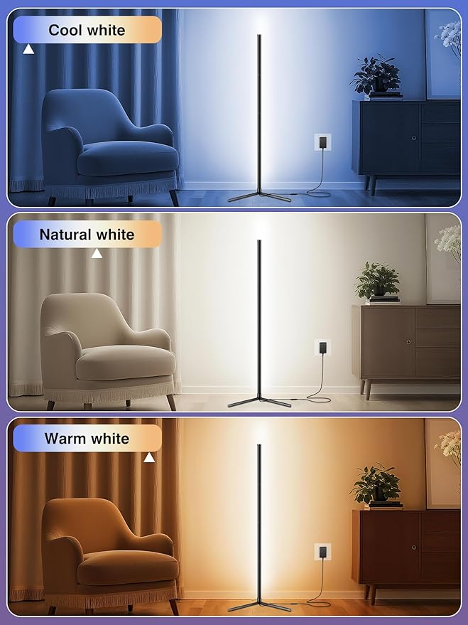 2Pack Corner Floor Lamp, Modern LED Corner Lamp with AC Adapter & APP & Remote Control, 16 Million Colors, 68+ Scene Modes, Music Sync, Ambient Lighting for Living Room, Bedroom, and Gaming Room