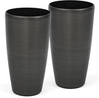 22.8" Resin Planters for Outdoor Plants, Set of 2 Modern Large Flower Pots with Handmade Brushed Metal Finish, Weather Resistant for Indoor/Outdoor Year-Round Use