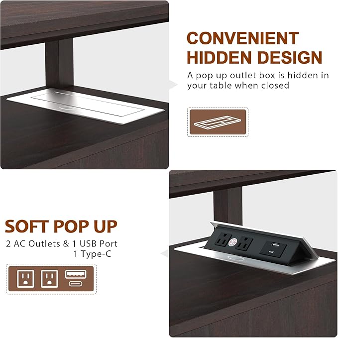 HIFYOBRO Narrow End Table with Flip Top Charging Station, Side Table with 2 Drawers, Type-C & USB Port & Power outlets, Wooden Storage Cabinet, Side Table with Storage for Living Room and Bedroom