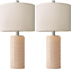 PoKat 23" Pink Ceramic Table Lamps Set of 2, Modern Bedroom Lamps for Girls Room, Bedside Lamps for Night Stands, Cute Lamps for Living Room Decor, Nightstands Desk Lamp, Pink