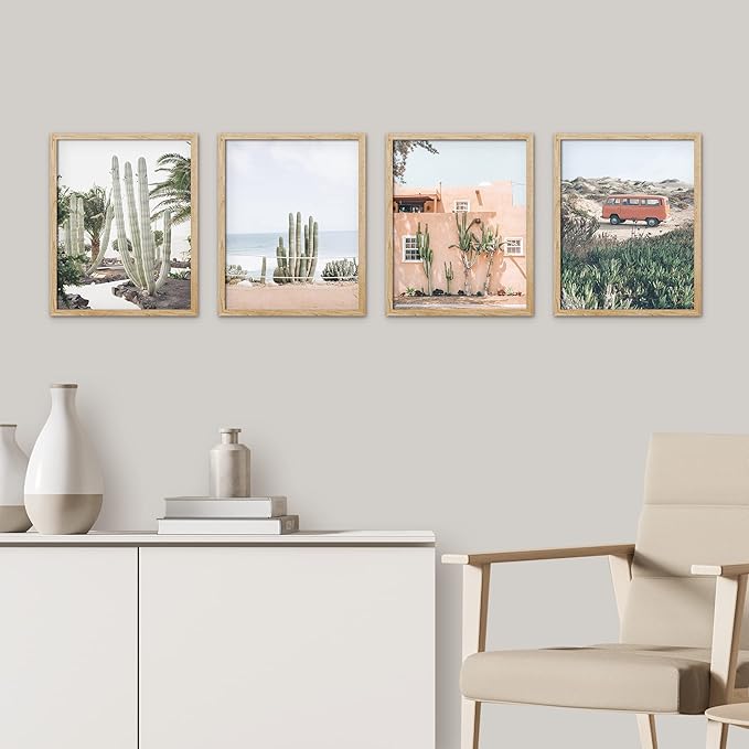 SIGNWIN Framed Cactus Desert Wall Art, Set of 4 Cactus Desert Wall Decor Prints, Nature Wilderness Wall Décor for Living Room, Bedroom - 8"x10"x 4 Natural