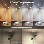 36W LED Tree Floor Lamp, Modern Dimmable Standing Lamp with Remote & Touch Control, 4 Color Temperatures, 3 Rotatable LED Light Floor Lamps for Living Room, Bedroom, Office