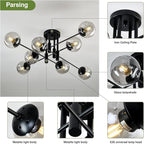 SZXYKEJI 8 Light Glass Globe Ceiling Light Black Mid Century Flush Mount Sputnik Light Fixture Bubble Chandelier Living Room Farmhouse for Dining Room Kitchen Bedroom.
