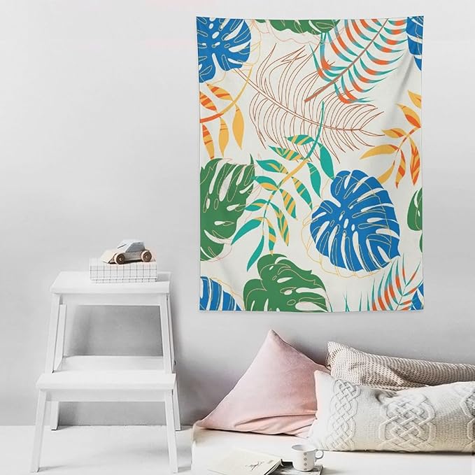 ICMOLYYENLO Tropical Green Plant Tapestry, Green Palm Leaves Natural Landscape Print Wall Tapestry for Bedroom Living Room Dormitory 50x60 Inch