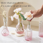 Glass Bud Vase Set of 60 - Small Vases for Flowers in Bulk - Assorted Vintage Crystal Vases for Flowers, Table Centerpieces (Pink, 60 Pcs)