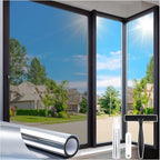 Homein One Way Privacy Window Film with Tool Window Tint for Home Film See Out Not in Heat Control Sun Blocking Mirror Reflective Anti UV Covering Static Cling No Glue Sliver 17.5 x 78.7 inch