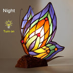 Tiffany Butterfly Table Lamp, 9'' Tall Vintage Stained Glass Lamp, Fairy Reading Night Light for Bedroom Living Room, 1 LED Bulb Included