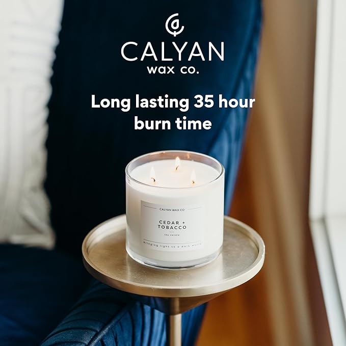 Calyan Wax Co. 3 Wick Candle, Lemon + Sage Scented Candle, 43 Hour Burn Time, 3 Wick Soy Candles, Non Toxic & Vegan Soy Wax, Glass Jar Scented Candles, 14.9oz