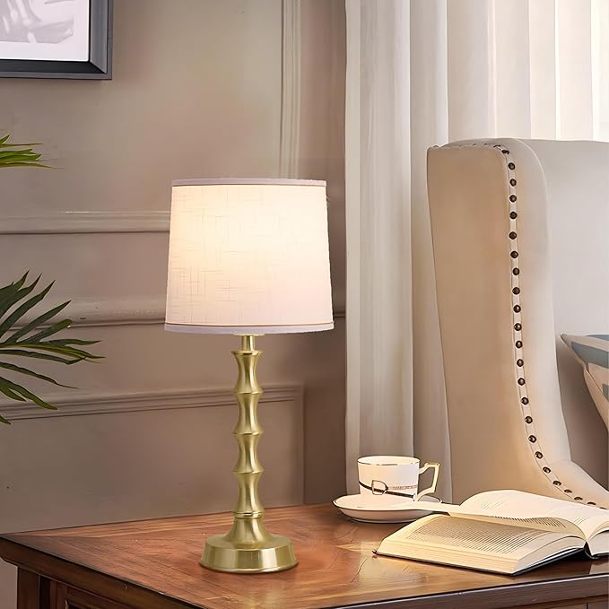 24" Small Table Lamp for Bedroom, Gold Bedside Lamps for Nightstand Set of 2, Small Gold Lamps for Living Room Set of 2, Modern Accent Lamp for End Table, Kitchen, Small Lamps for Kids Room