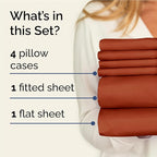 Full Sheets Set 6 Piece - Includes 4 Pillowcases - Bed Sheets Full Size - Soft Hotel Luxury Bedding - Cooling, Comfy, Cozy & Breathable - 1 Flat & 1 Fitted & 4 Pillowcases w/ Deep Pockets - Terracotta