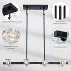 XINGQI Modern Chandeliers for Dining Room Over Table, 8-Light Rectangular Kitchen Island Light Fixture, Linear Farmhouse Metal Glass Black Vintage Hanging Lamp for Living Room Bar