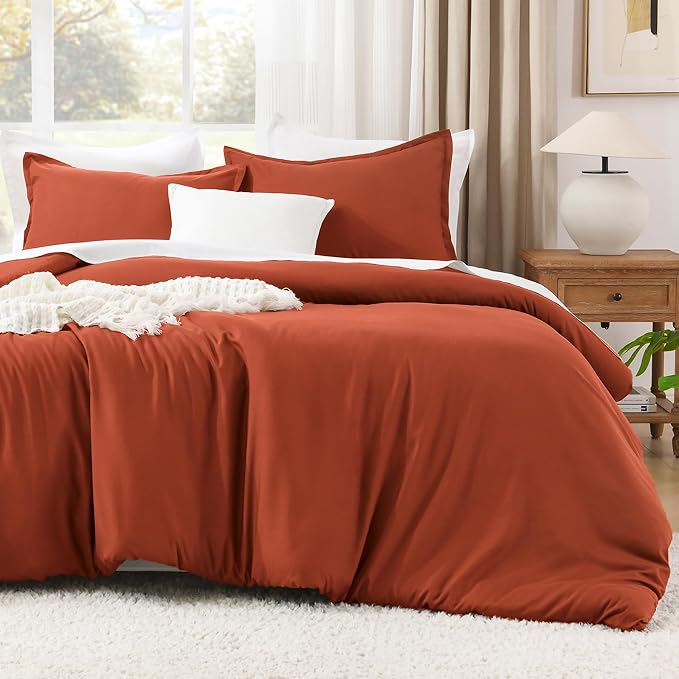 Litanika Burnt Orange Queen Size Bed Comforter Set, 3 Pieces Terracotta Fall Lightweight Solid Bedding Comforter Set, All Season Microfiber Down Alternative Comforter (1 Comforter, 2 Pillowcases)