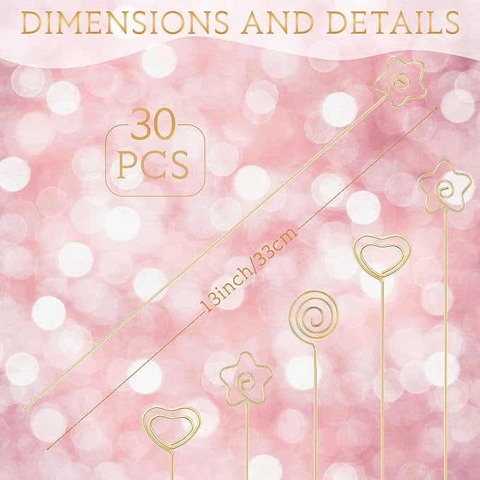 Sunnyray 30 Pieces Metal Wire Floral Picks Wire Place Card Holder Stand 13 Inch Table Name Number Picture Clips Menu Note Memo Holder for Wedding Birthday Party