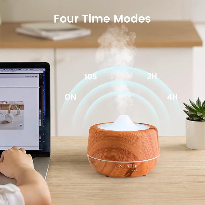 500ml Essential Oil Diffuser with 10 Scented Essential Oils,Wood Grain Ultrasonic Oil Diffuser,Aromatherapy Diffuser with Remote Control,Timer,7 Colors Light,2 Mist Modes for Large Room Office,Yellow