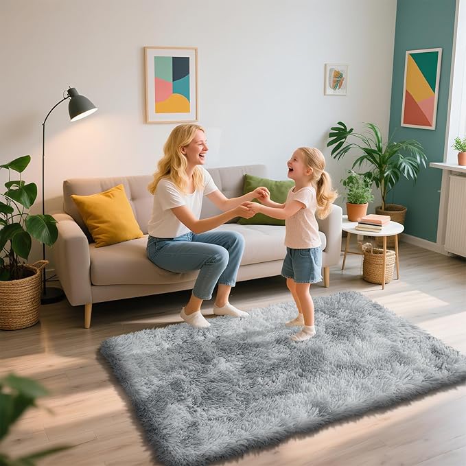 Shag Area Rug for Bedroom 3x5,Fluffy Area Rugs for Living Room,Soft Fuzzy Rug Non-Shedding Indoor Plush Carpet for Kids Bedroom Nursery Dorm Home Decor,Tie-Dyed Grey