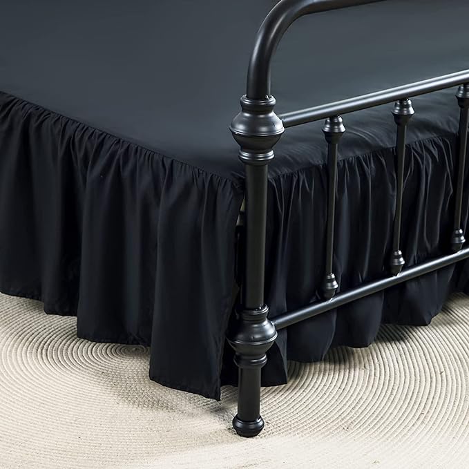 Bed Skirts Queen Size Ruffled Bed Skirt with Split Corners, 18 Inch Drop Dust Ruffle Bed Skirt with Platform, Black