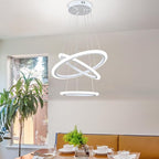 O'NEELDY Modern LED Chandeliers White Pendant Light Fixture 3 Ring Flush Mount Chandeliers with Adjustable Hanging Cord for Bedroom,Kitchen, Island Cafe