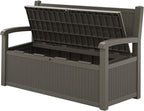 70 Gallon Storage Bench Deck Box for Patio Furniture with Armrest Bench Outdoor Storage