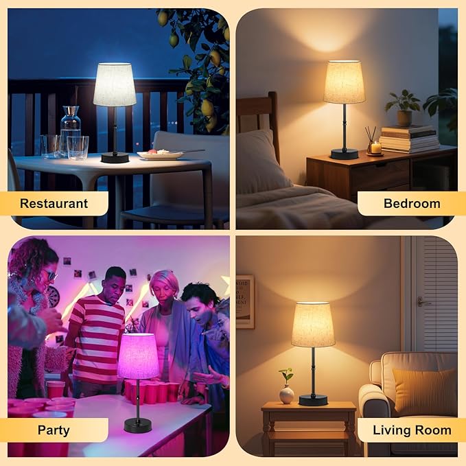 Cordless Table Lamp,5000mAh Rechargeable Battery Operated Desk Lamp,3 Colors & 7 RGB Stepless Dimmable,Portable Wireless Touch Bedside Night Light for Restaurant,Home,Decor Party,Flaxen Shade