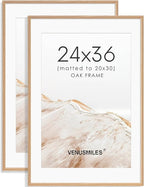 24x36 Poster Frame Set of 2 Natural Solid Oak Photo Frames with 20x30 Removable Mat Wall Hanging Large Handcrafted Frame with HD Plexiglass Wall and Tabletop Display Large Picture Frame