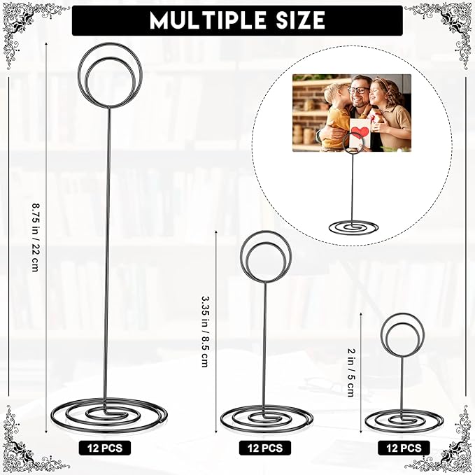 Teling 36 Pieces Table Number Holders 3 Size Place Card Holder Name Numbers Menu Memo Note Card Picture Photo Clip Stand Table Sign for Wedding Anniversary Party Display(Black)