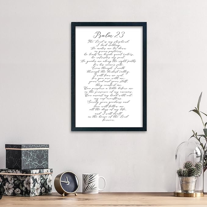LuZhiQiang Psalm 23 Wall Art Bible Verse 16"×11" Christian Inspirational Scripture Sign Wood Framed Wall Hanging Decor (Black)
