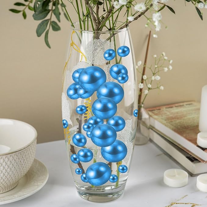 100PCS Blue Faux Pearls Beads for Centerpiece Vases, Vase Filler Faux Pearls, No Holes Filler Beads for Party Anniversary Birthday Wedding Table Decor, 14/20/30mm