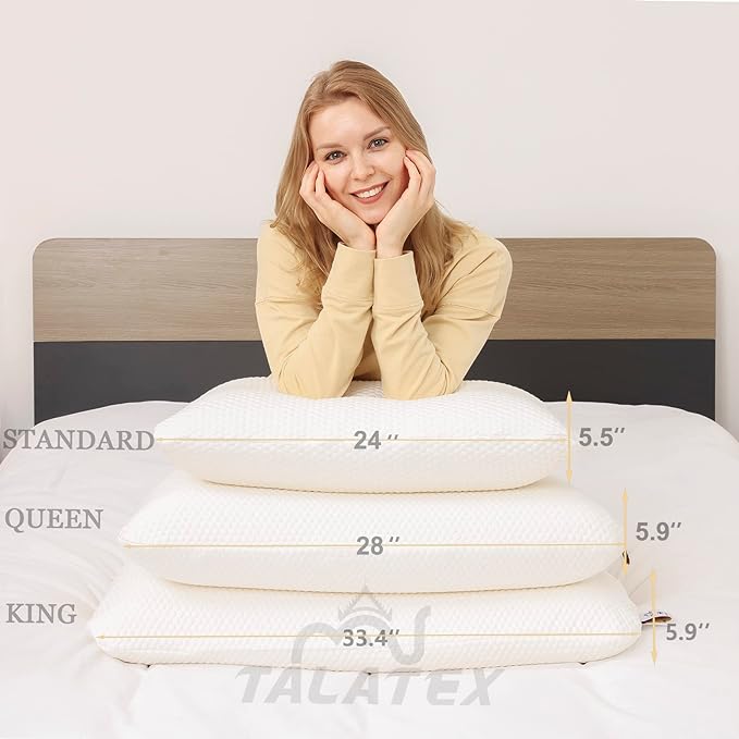 Talatex Talalay 100% Natural Premium Latex Pillow, Helps Relieve Pressure, No Memory Foam Chemicals, Perfect Package Best Gift with Removable Tencel Cover (Soft, Standard(24"×15.7"×4.9"))