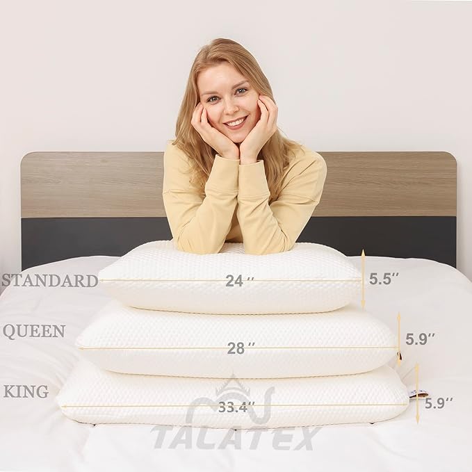 Talatex Talalay 100% Natural Premium Latex Pillow, Helps Relieve Pressure, No Memory Foam Chemicals, Perfect Package Best Gift with Removable Tencel Cover (Soft, King(32.5"×15.7"×5.9"))