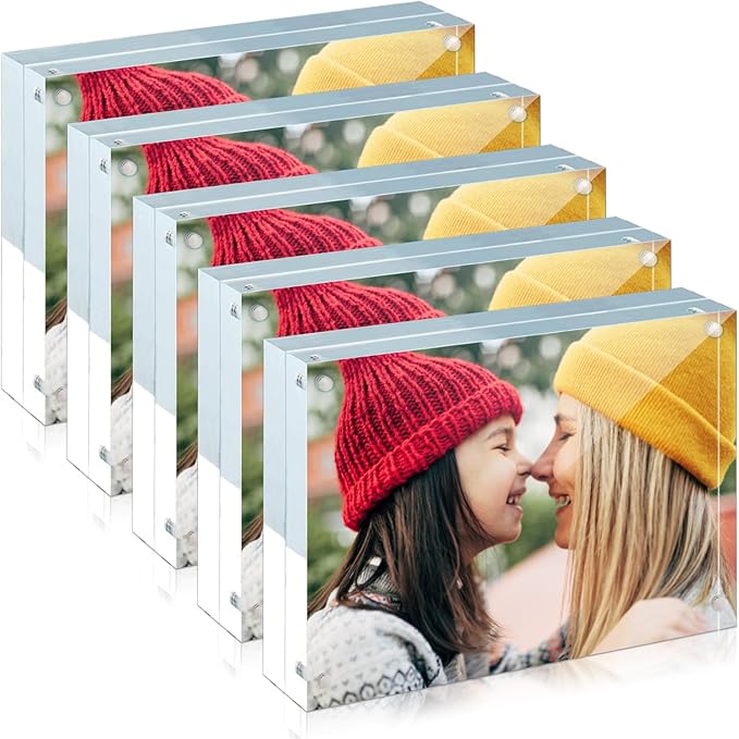 ILYXY 5 Pack Acrylic Frame 8.5x11, 20% Thicker, 24mm Thick Frameless Clear Picture Frame, Double Sided Magnetic Photo Frame, Free Standing Desktop Display Stand Acrylic Picture Frames